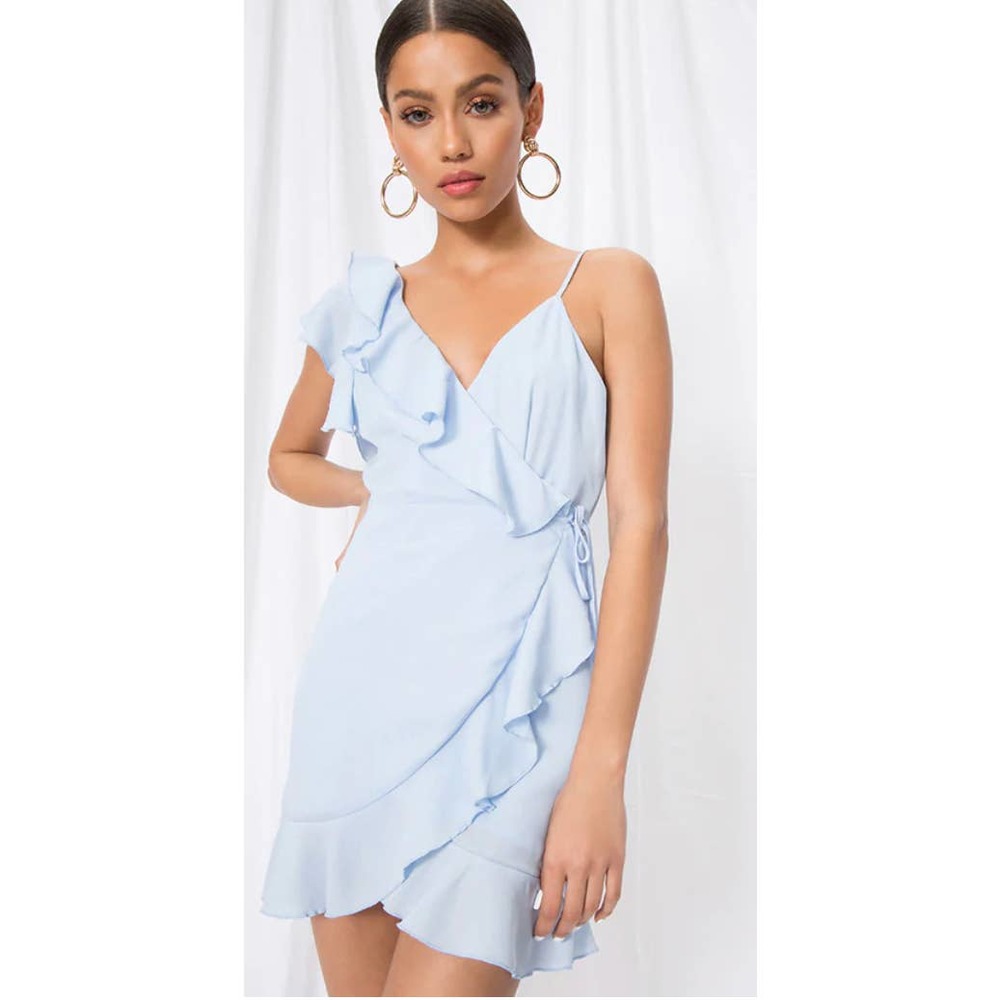 Superdown Areanna Wrap Dress Baby Blue Womens Small